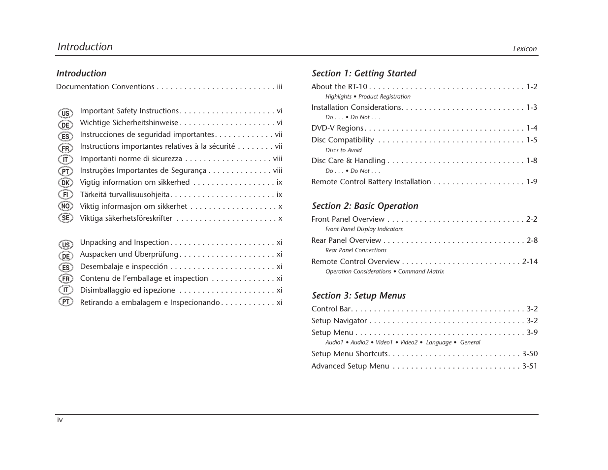 Introduction | Lexicon RT-10 User Manual | Page 6 / 172