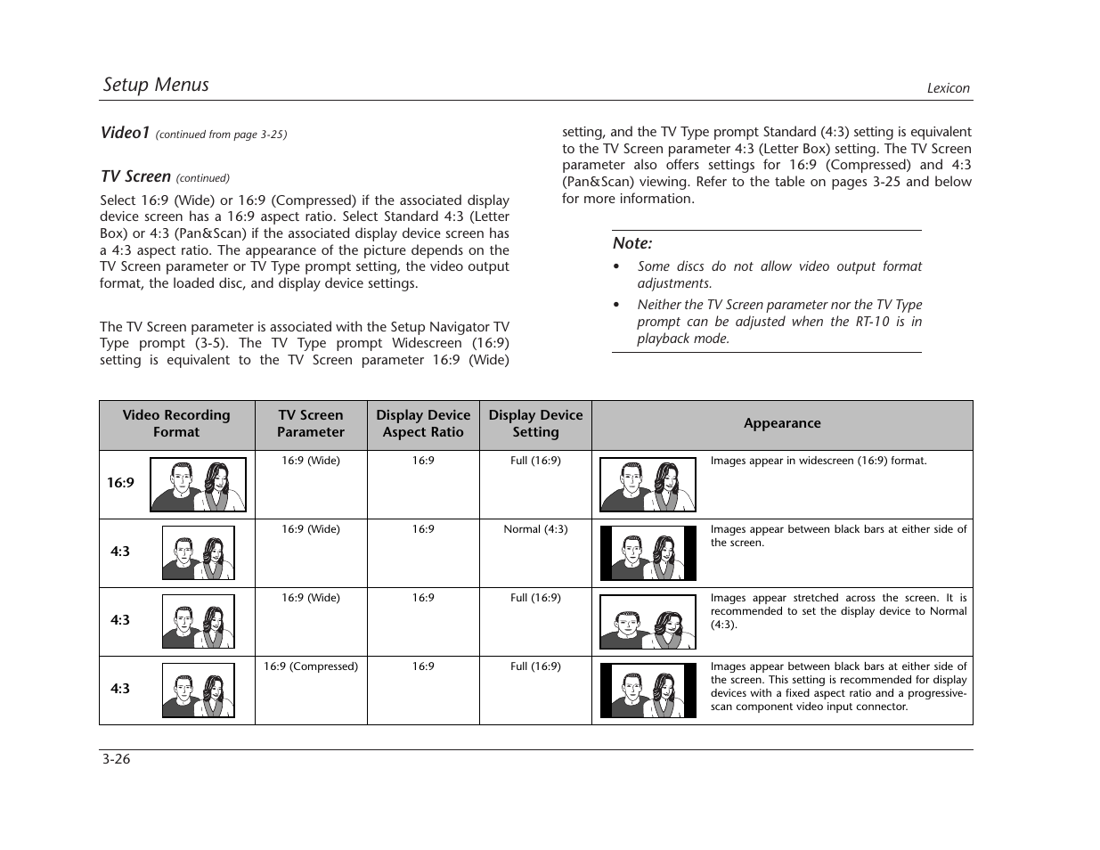 Setup menus | Lexicon RT-10 User Manual | Page 66 / 172