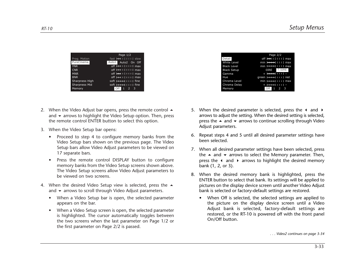 Setup menus | Lexicon RT-10 User Manual | Page 73 / 172