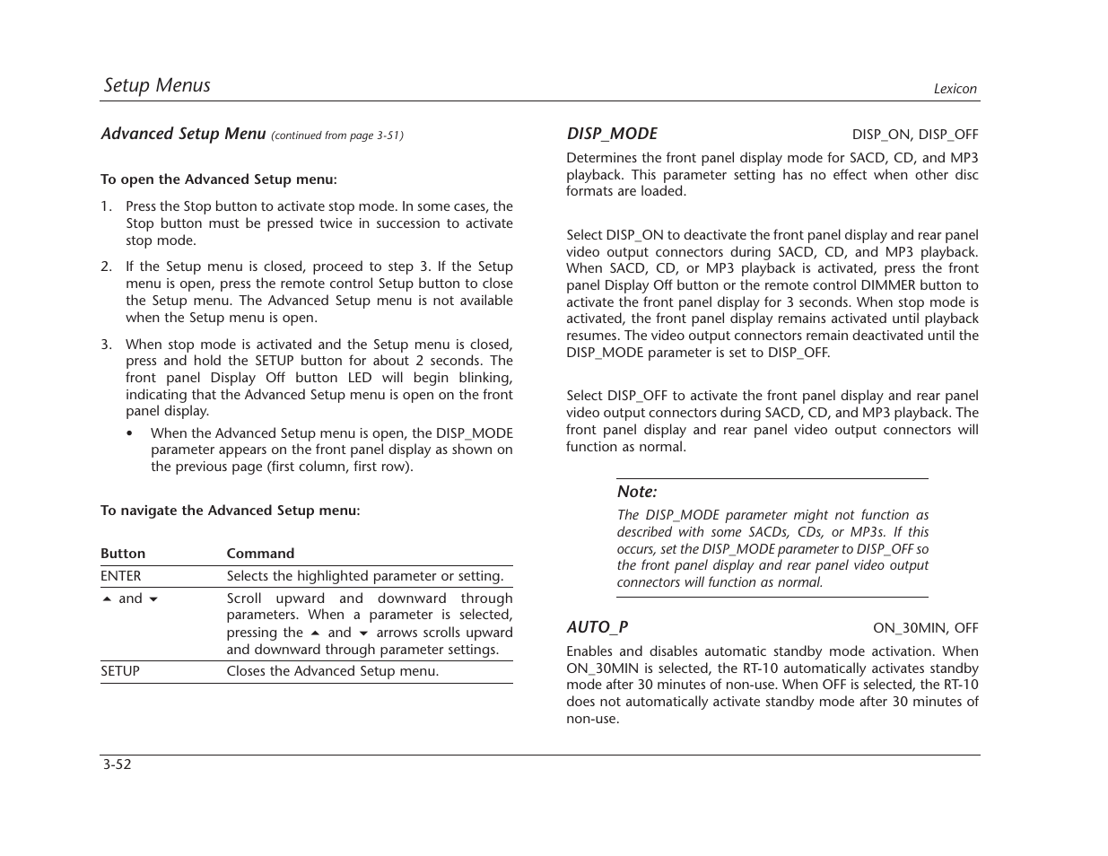 Setup menus | Lexicon RT-10 User Manual | Page 92 / 172