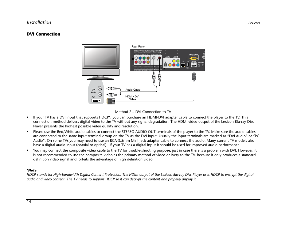 Installation | Lexicon Blu Ray Disc Player BD-30 User Manual | Page 18 / 92