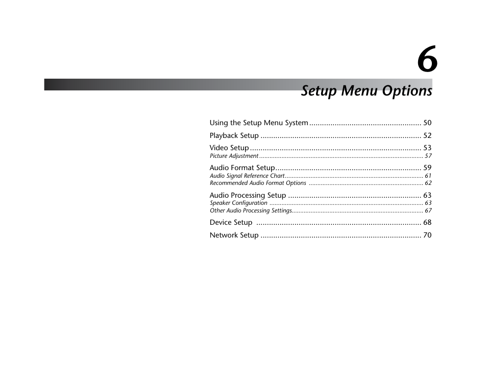 Setup menu options | Lexicon Blu Ray Disc Player BD-30 User Manual | Page 53 / 92