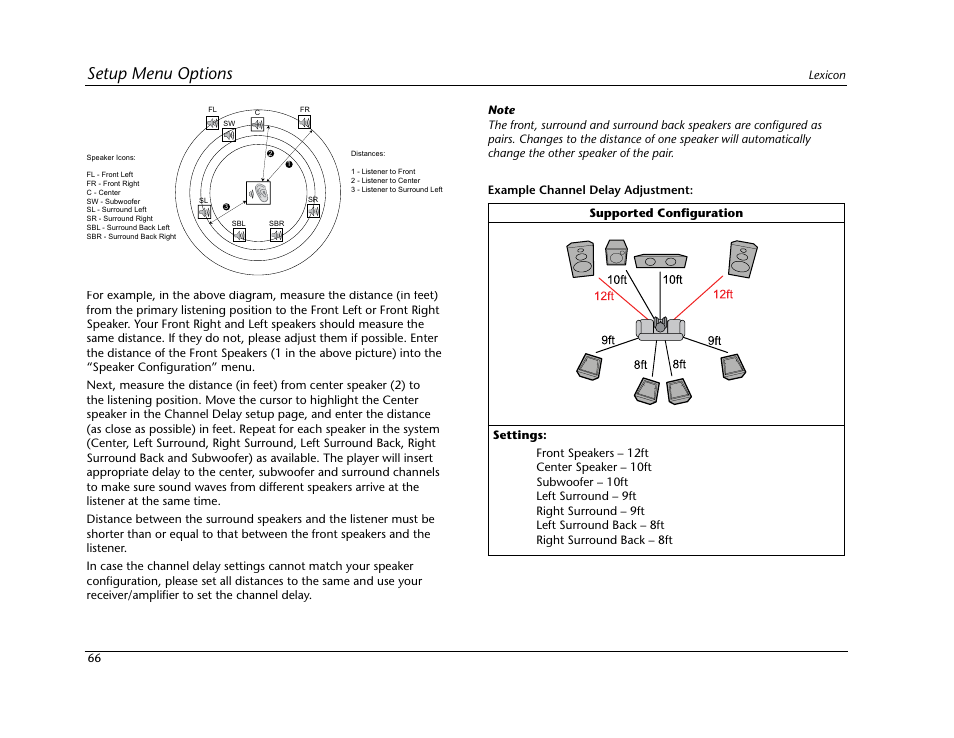 Setup menu options | Lexicon Blu Ray Disc Player BD-30 User Manual | Page 70 / 92