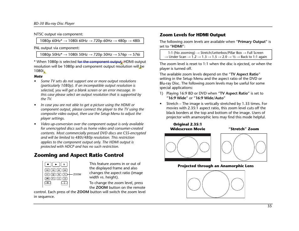 Zooming and aspect ratio control | Lexicon BD-30 User Manual | Page 39 / 92