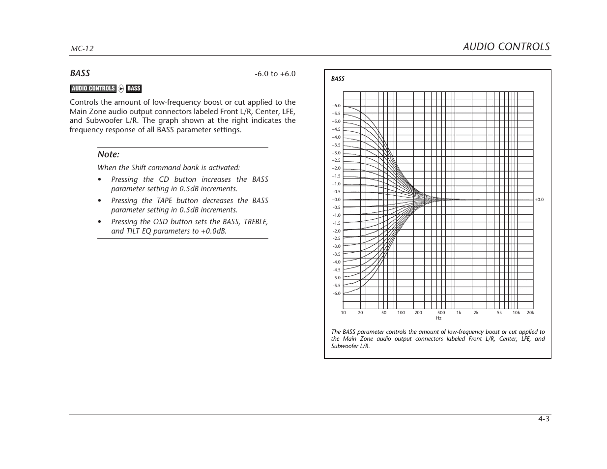 Audio controls, Bass, Mc-12 4-3 | Lexicon MC-12 Digital Controller Lexicon MC-12 User Manual | Page 112 / 194