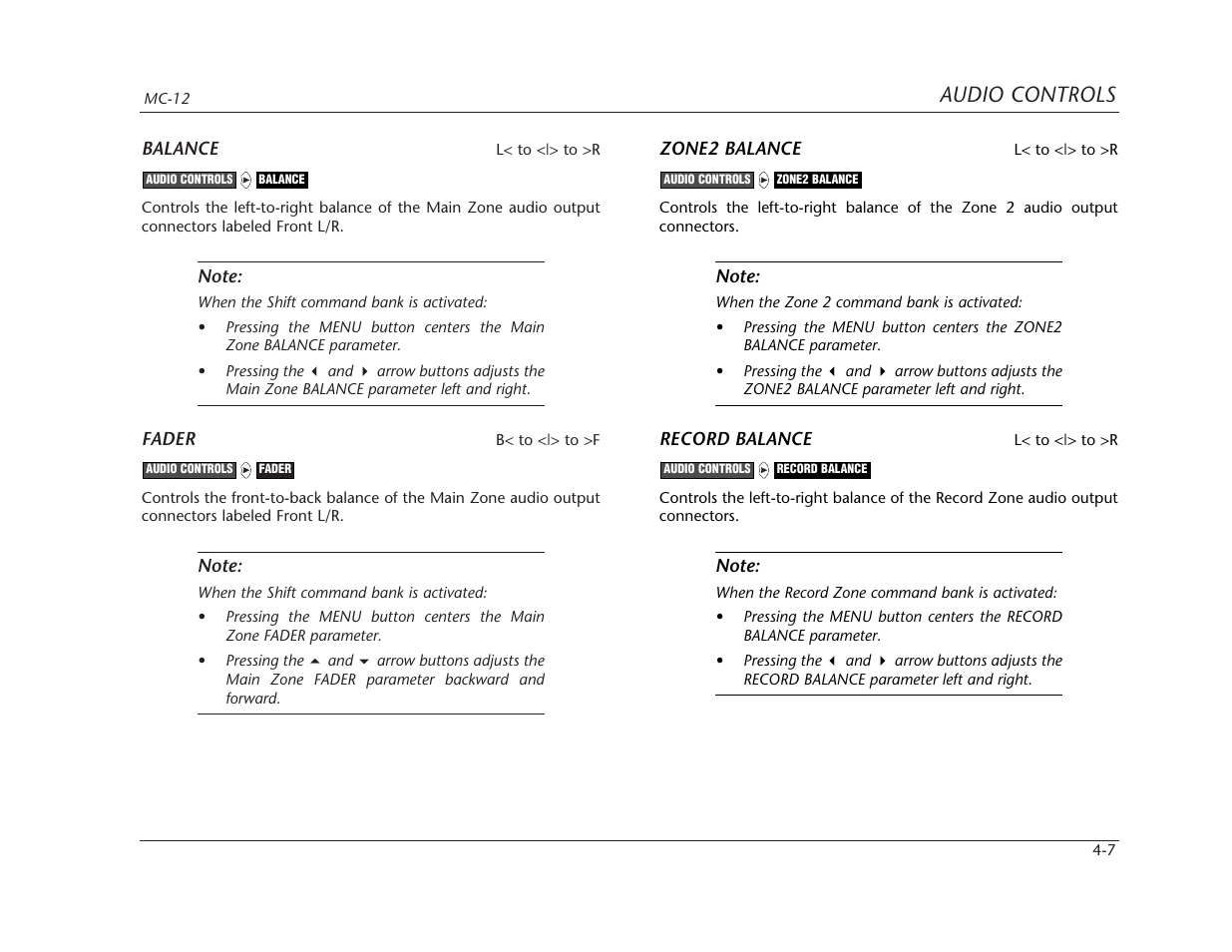 Audio controls | Lexicon MC-12 Digital Controller Lexicon MC-12 User Manual | Page 116 / 194