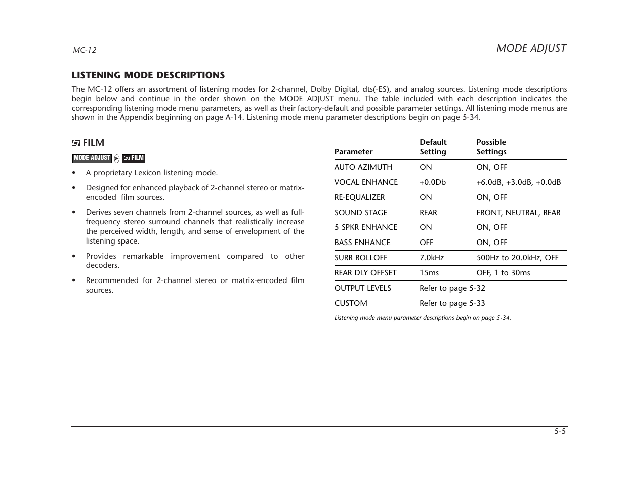 Mode adjust | Lexicon MC-12 Digital Controller Lexicon MC-12 User Manual | Page 121 / 194