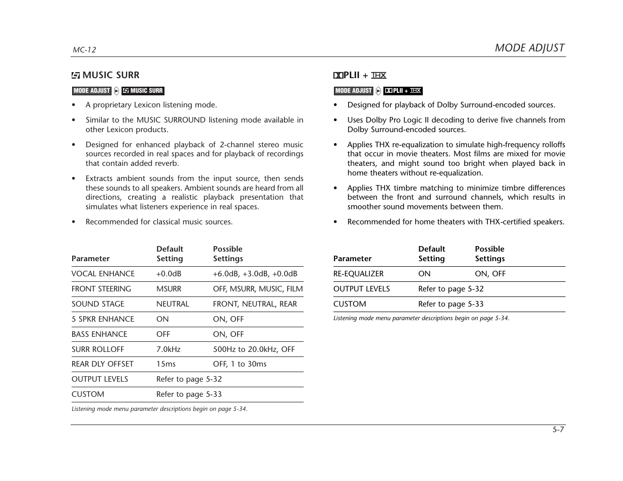 Mode adjust | Lexicon MC-12 Digital Controller Lexicon MC-12 User Manual | Page 123 / 194