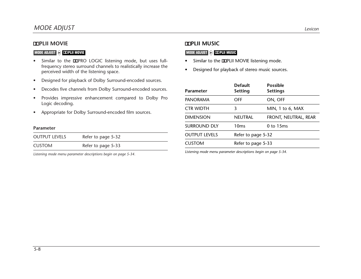 Mode adjust | Lexicon MC-12 Digital Controller Lexicon MC-12 User Manual | Page 124 / 194