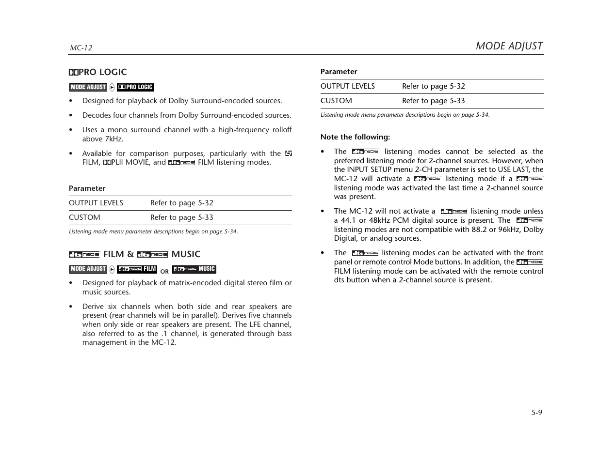Mode adjust | Lexicon MC-12 Digital Controller Lexicon MC-12 User Manual | Page 125 / 194