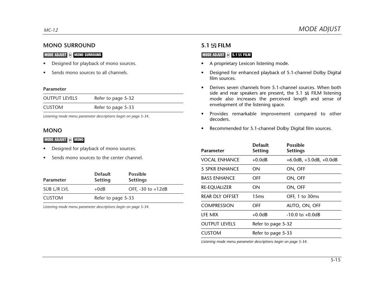 Mode adjust | Lexicon MC-12 Digital Controller Lexicon MC-12 User Manual | Page 131 / 194