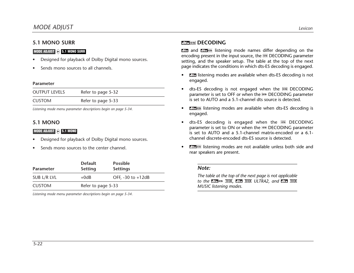 Mode adjust | Lexicon MC-12 Digital Controller Lexicon MC-12 User Manual | Page 138 / 194