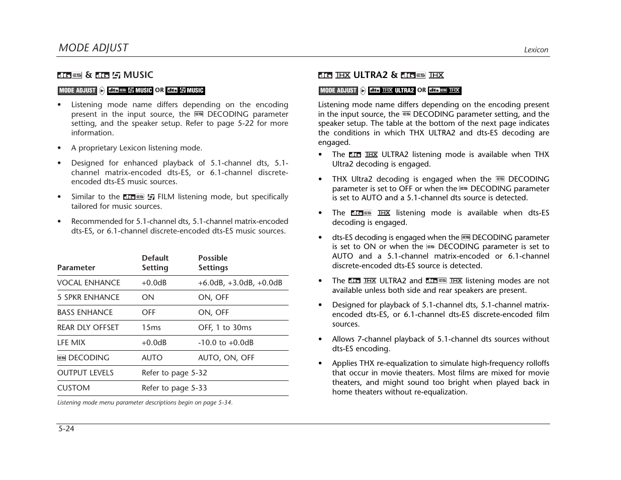 Mode adjust | Lexicon MC-12 Digital Controller Lexicon MC-12 User Manual | Page 140 / 194