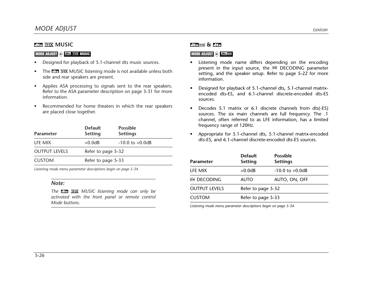 Mode adjust | Lexicon MC-12 Digital Controller Lexicon MC-12 User Manual | Page 142 / 194