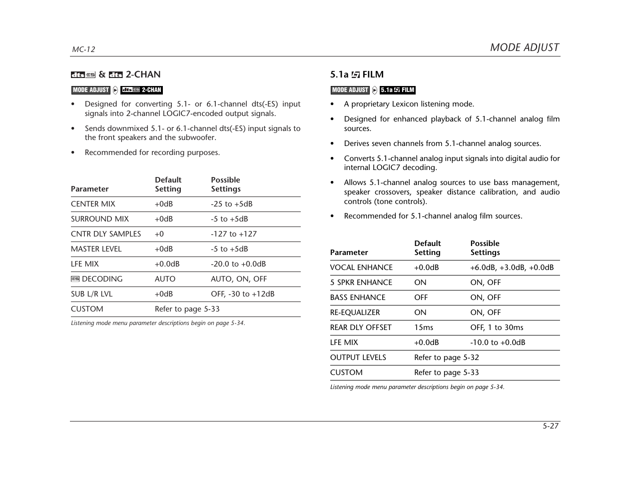 Mode adjust | Lexicon MC-12 Digital Controller Lexicon MC-12 User Manual | Page 143 / 194