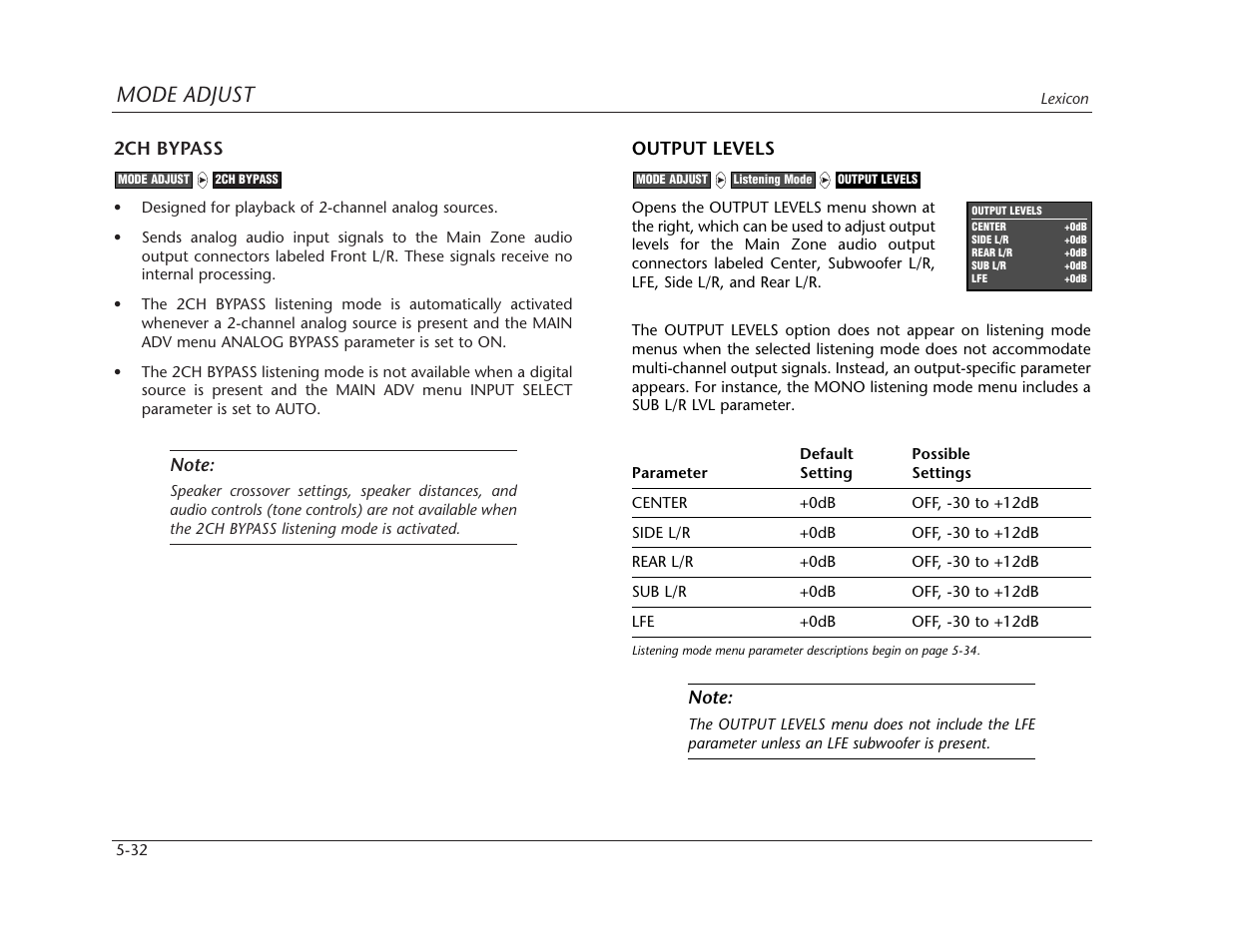 Mode adjust | Lexicon MC-12 Digital Controller Lexicon MC-12 User Manual | Page 148 / 194