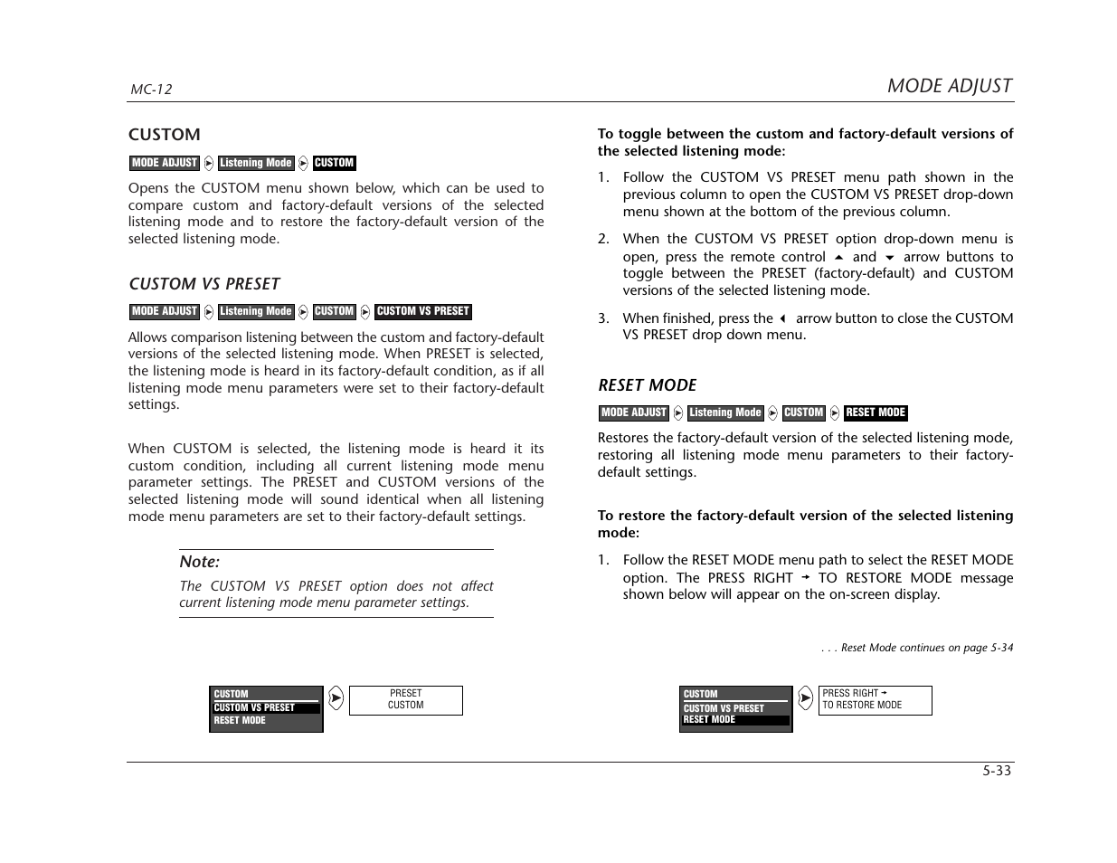Mode adjust | Lexicon MC-12 Digital Controller Lexicon MC-12 User Manual | Page 149 / 194