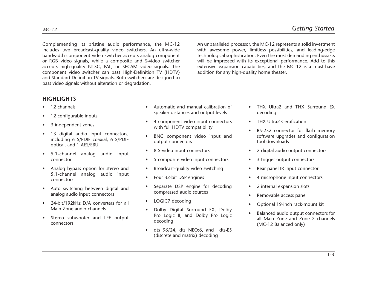 Getting started | Lexicon MC-12 Digital Controller Lexicon MC-12 User Manual | Page 15 / 194