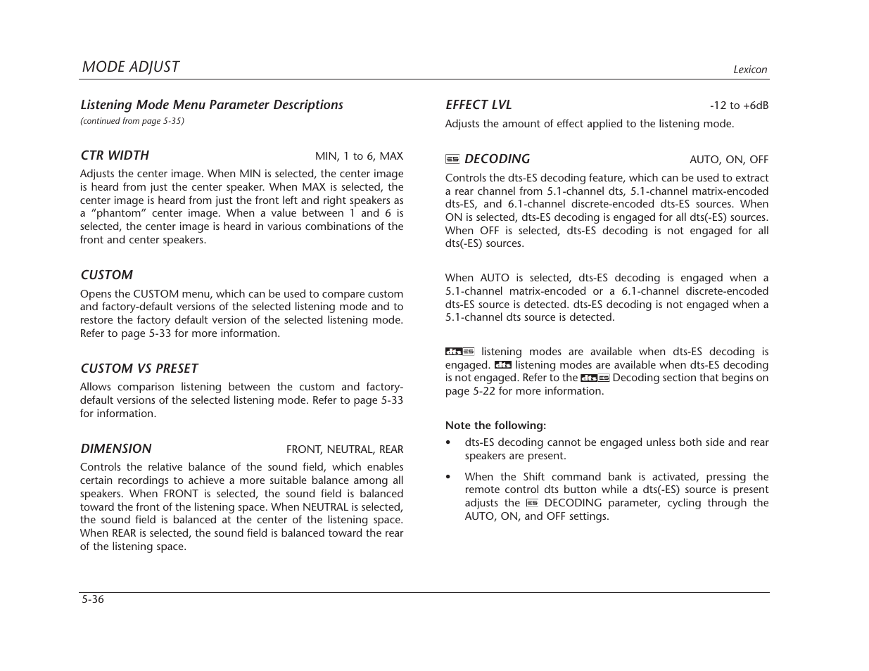 Mode adjust | Lexicon MC-12 Digital Controller Lexicon MC-12 User Manual | Page 152 / 194