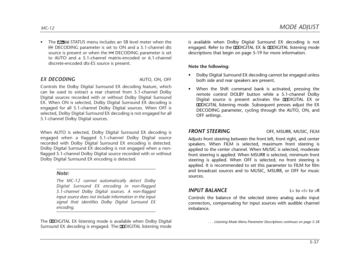 Mode adjust | Lexicon MC-12 Digital Controller Lexicon MC-12 User Manual | Page 153 / 194