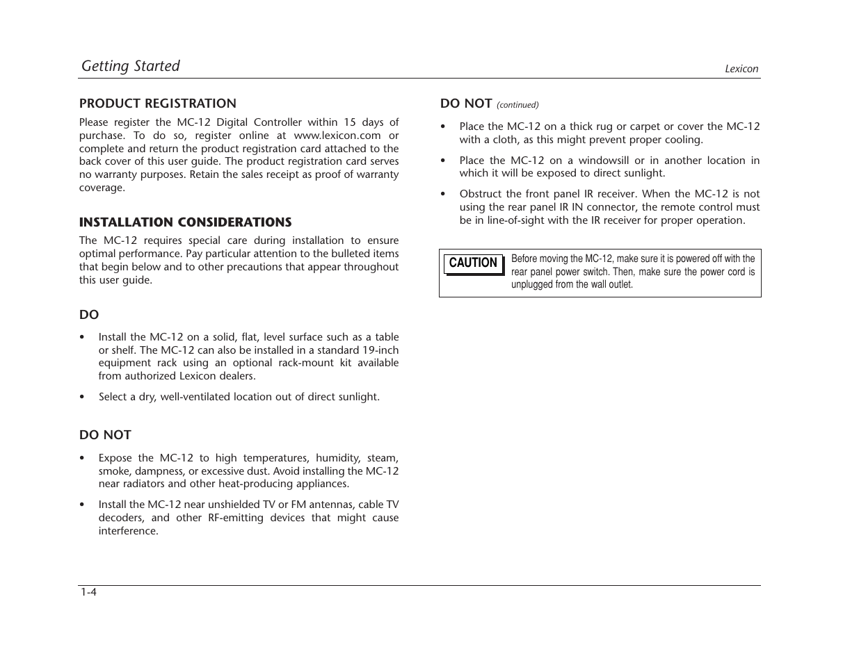 Getting started | Lexicon MC-12 Digital Controller Lexicon MC-12 User Manual | Page 16 / 194
