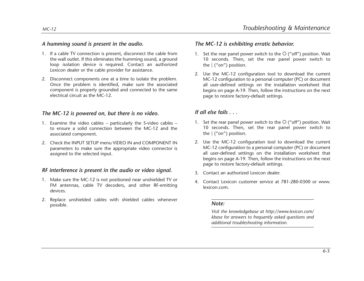 Troubleshooting & maintenance | Lexicon MC-12 Digital Controller Lexicon MC-12 User Manual | Page 161 / 194