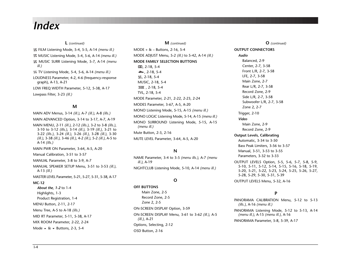 Index | Lexicon MC-12 Digital Controller Lexicon MC-12 User Manual | Page 188 / 194