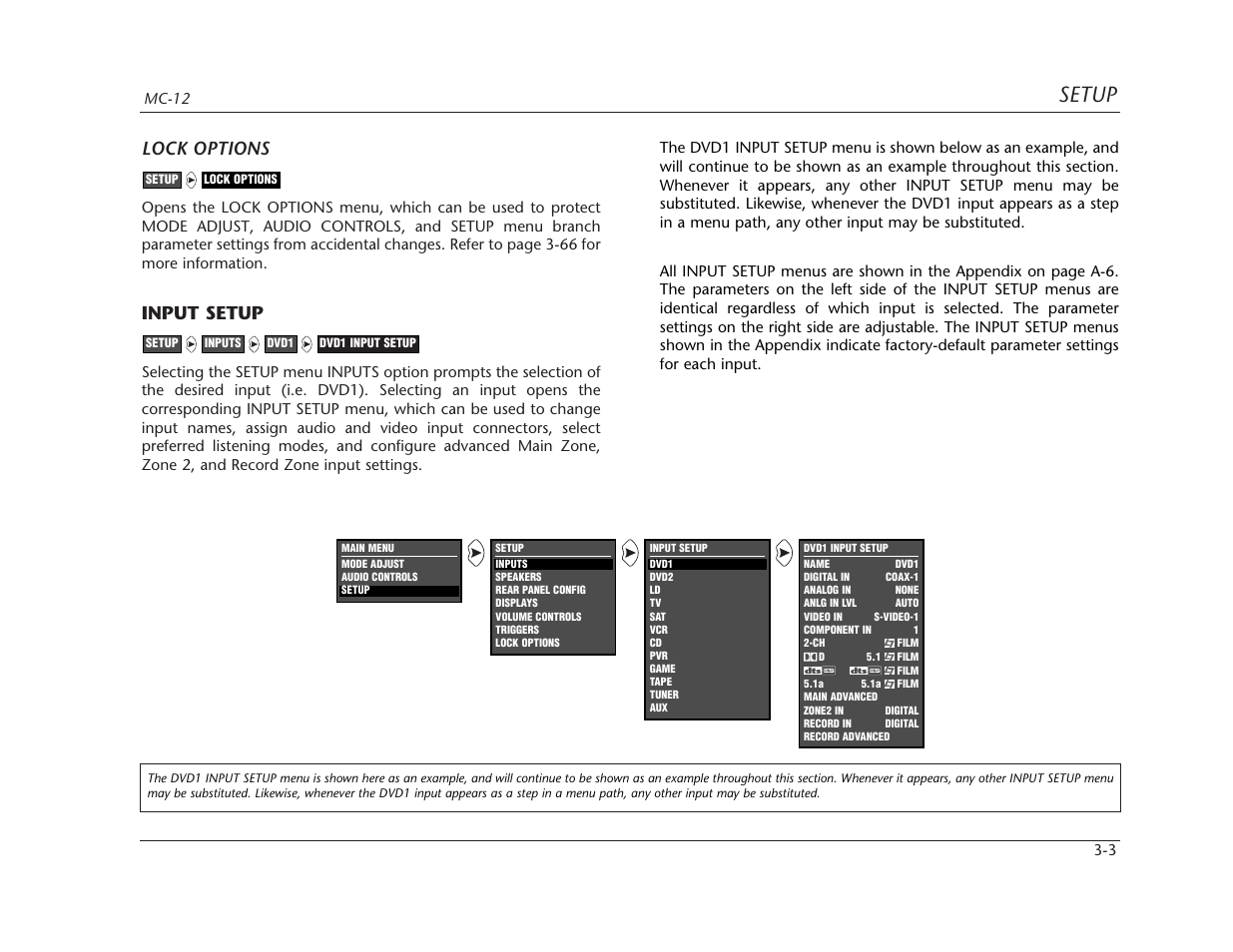 Setup, Lock options, Input setup | Lexicon MC-12 Digital Controller Lexicon MC-12 User Manual | Page 45 / 194