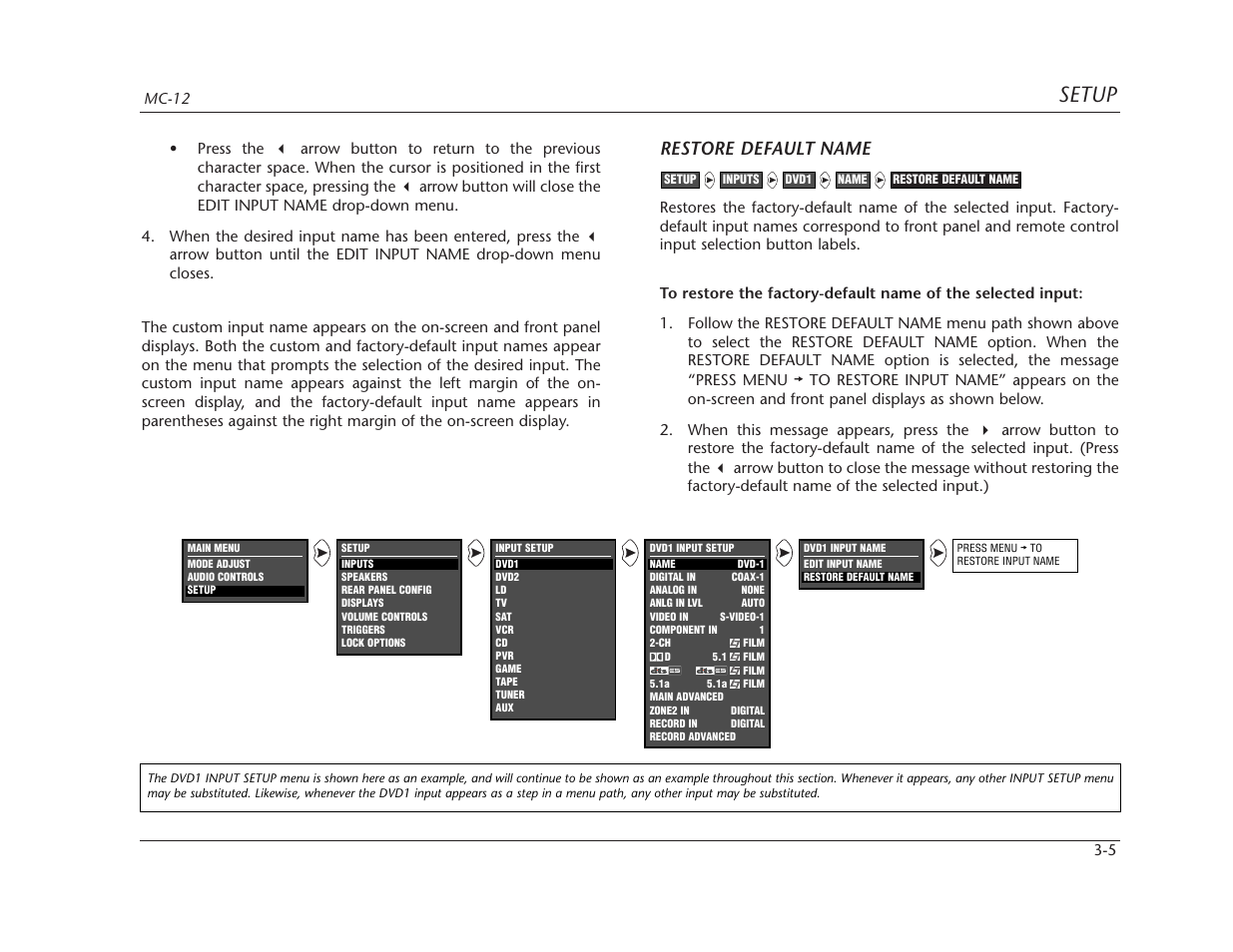 Setup, Restore default name | Lexicon MC-12 Digital Controller Lexicon MC-12 User Manual | Page 47 / 194