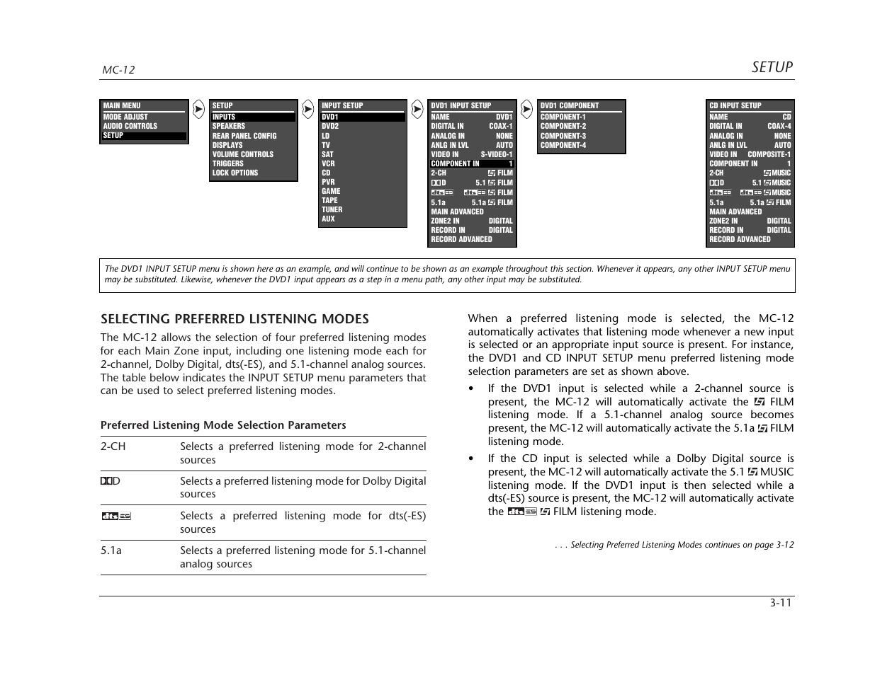 Setup, Selecting preferred listening modes | Lexicon MC-12 Digital Controller Lexicon MC-12 User Manual | Page 53 / 194