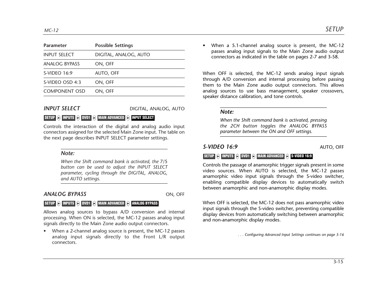 Setup | Lexicon MC-12 Digital Controller Lexicon MC-12 User Manual | Page 57 / 194