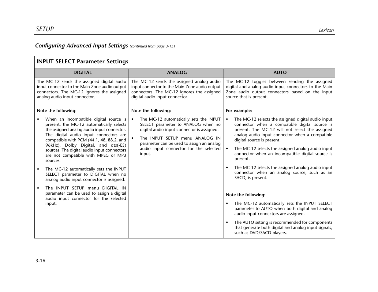 Setup | Lexicon MC-12 Digital Controller Lexicon MC-12 User Manual | Page 58 / 194