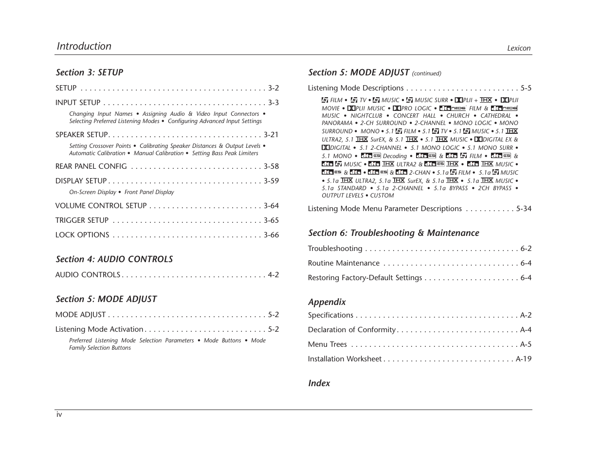 Introduction, Appendix, Index r r | Lexicon MC-12 Digital Controller Lexicon MC-12 User Manual | Page 6 / 194
