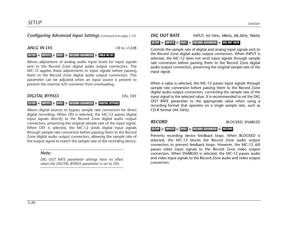 Setup | Lexicon MC-12 Digital Controller Lexicon MC-12 User Manual | Page 62 / 194