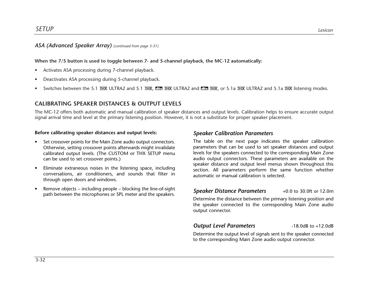 Setup | Lexicon MC-12 Digital Controller Lexicon MC-12 User Manual | Page 74 / 194
