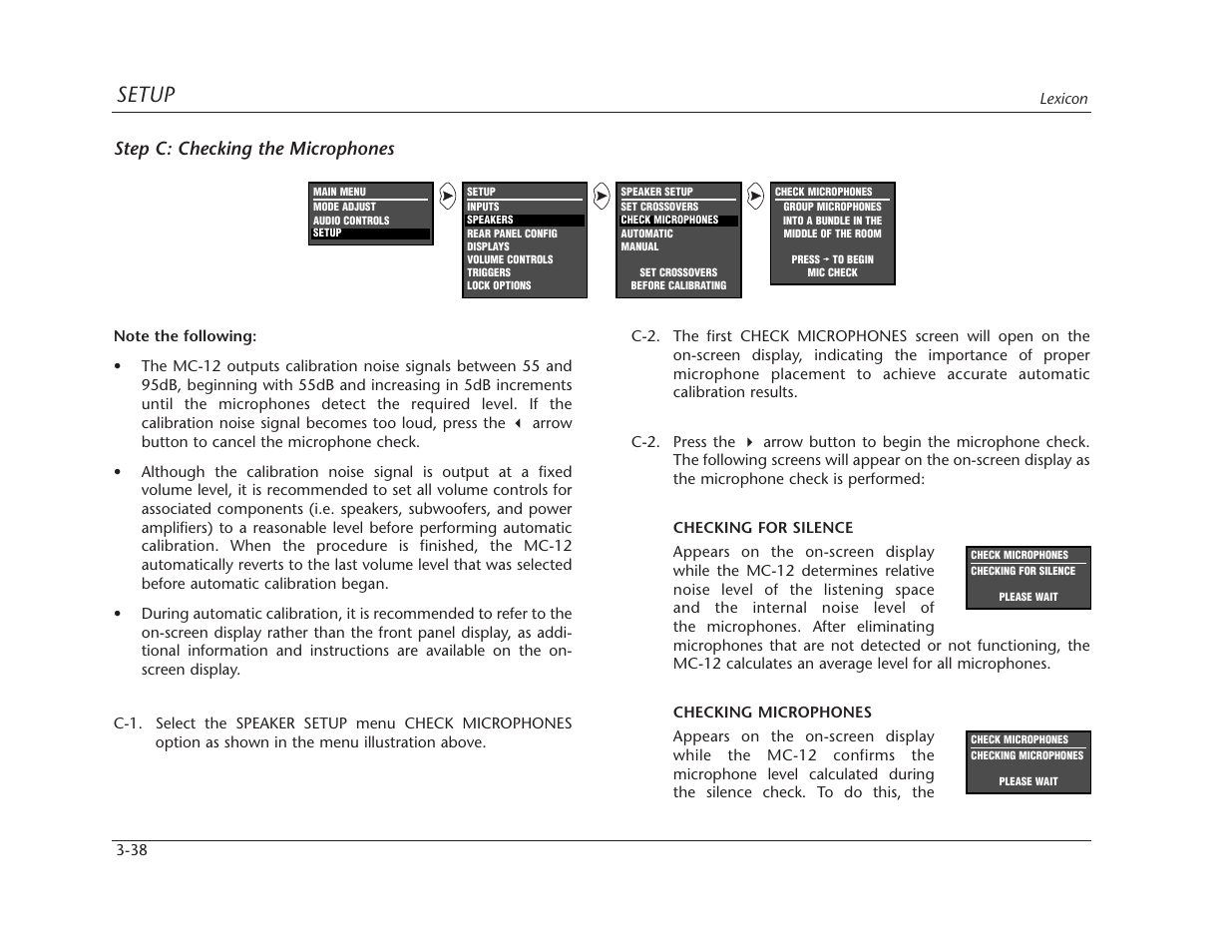 Setup, Step c: checking the microphones | Lexicon MC-12 Digital Controller Lexicon MC-12 User Manual | Page 80 / 194