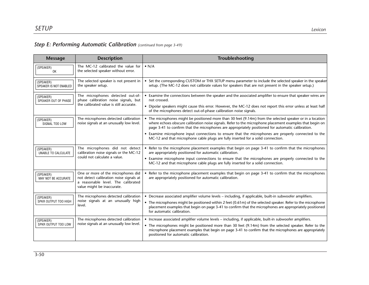 Setup, Step e: performing automatic calibration | Lexicon MC-12 Digital Controller Lexicon MC-12 User Manual | Page 92 / 194
