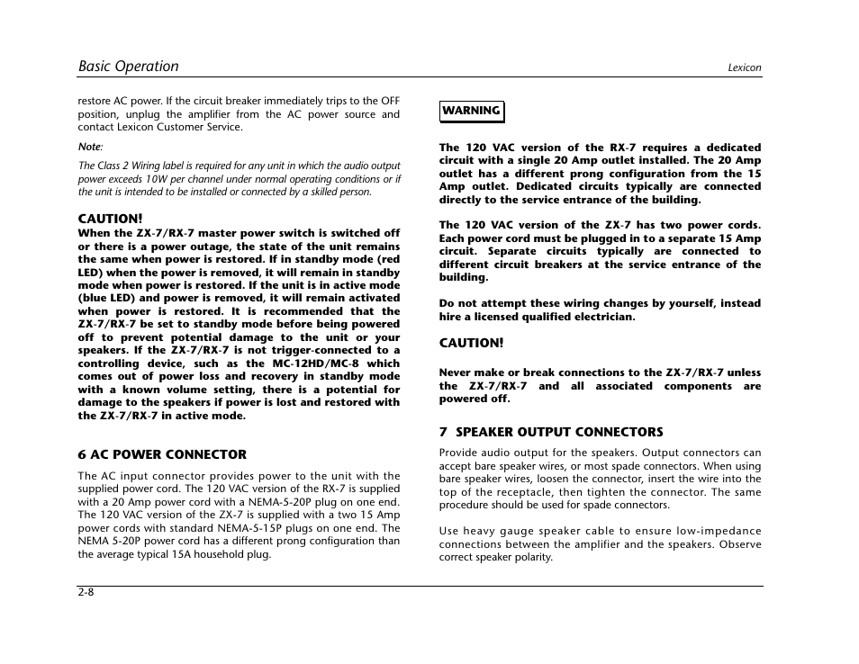 Basic operation | Lexicon Power Amplifier RX-7 User Manual | Page 18 / 32