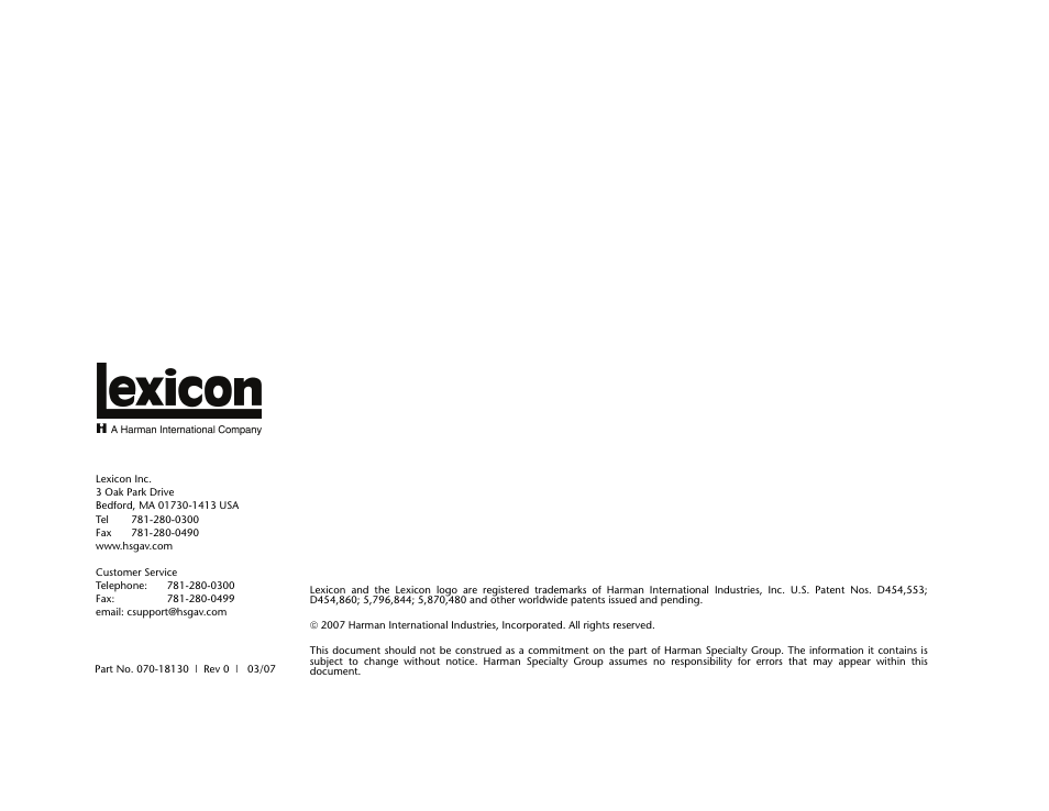 Lexicon Power Amplifier RX-7 User Manual | Page 3 / 32