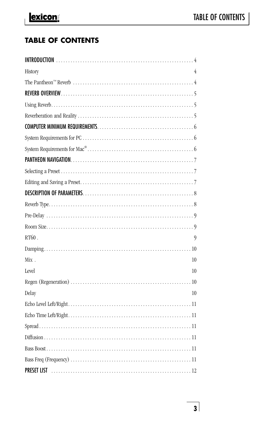 Lexicon PANTHEON musical instrument User Manual | Page 3 / 16