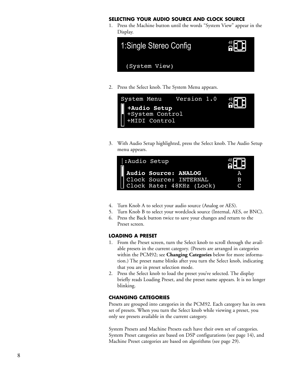 Concerthall->flange, Single stereo config | Lexicon PCM92 User Manual | Page 14 / 64