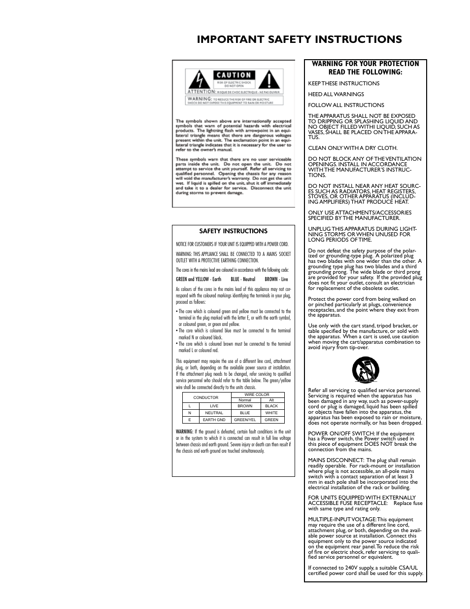 Important safety instructions, Warning for your protection read the following | Lexicon PCM92 User Manual | Page 2 / 64