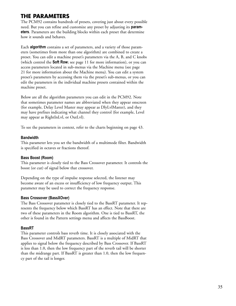 The parameters | Lexicon PCM92 User Manual | Page 41 / 64