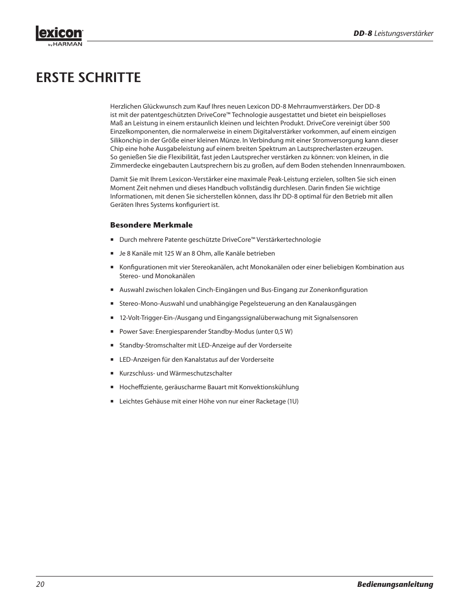 Erste schritte | Lexicon DD-8 User Manual | Page 20 / 64