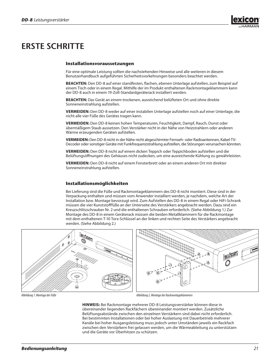 Erste schritte | Lexicon DD-8 User Manual | Page 21 / 64