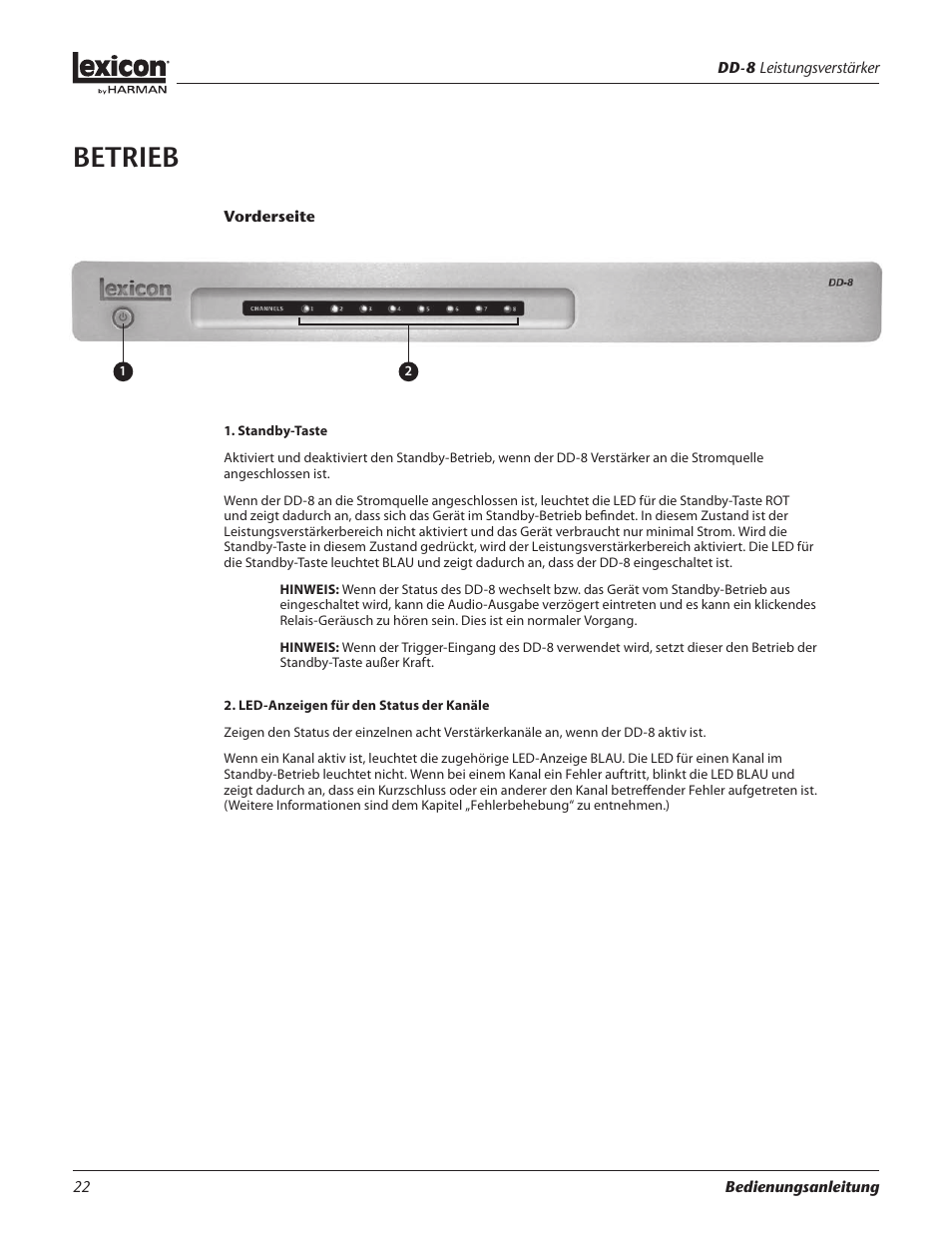 Betrieb | Lexicon DD-8 User Manual | Page 22 / 64