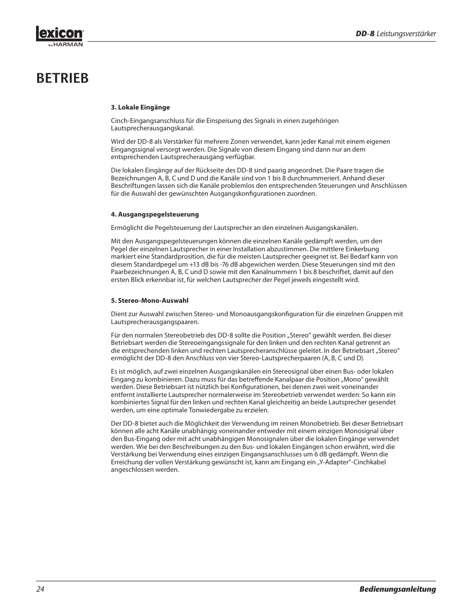 Betrieb | Lexicon DD-8 User Manual | Page 24 / 64