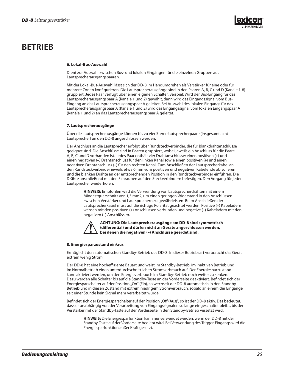 Betrieb | Lexicon DD-8 User Manual | Page 25 / 64