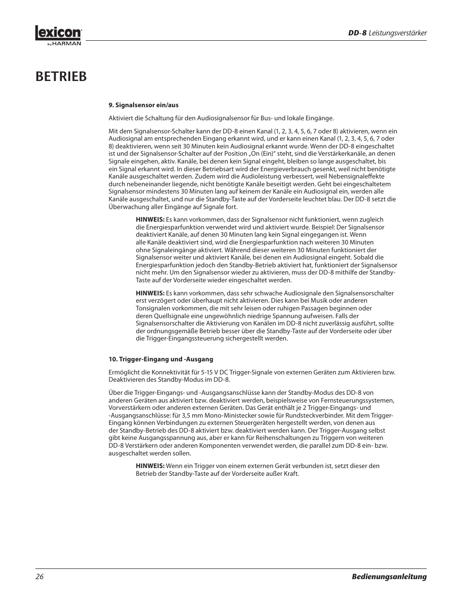Betrieb | Lexicon DD-8 User Manual | Page 26 / 64