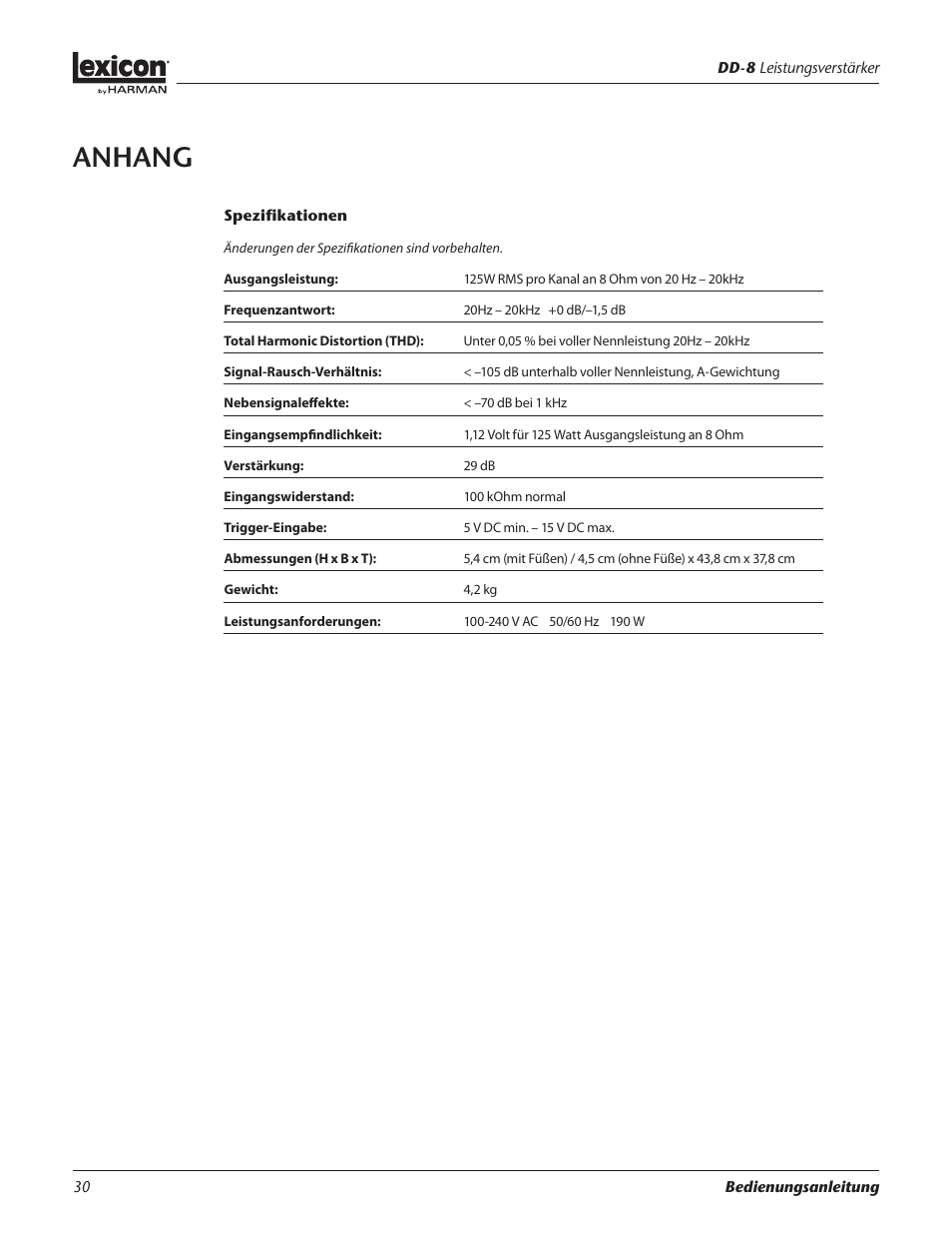 Anhang | Lexicon DD-8 User Manual | Page 30 / 64